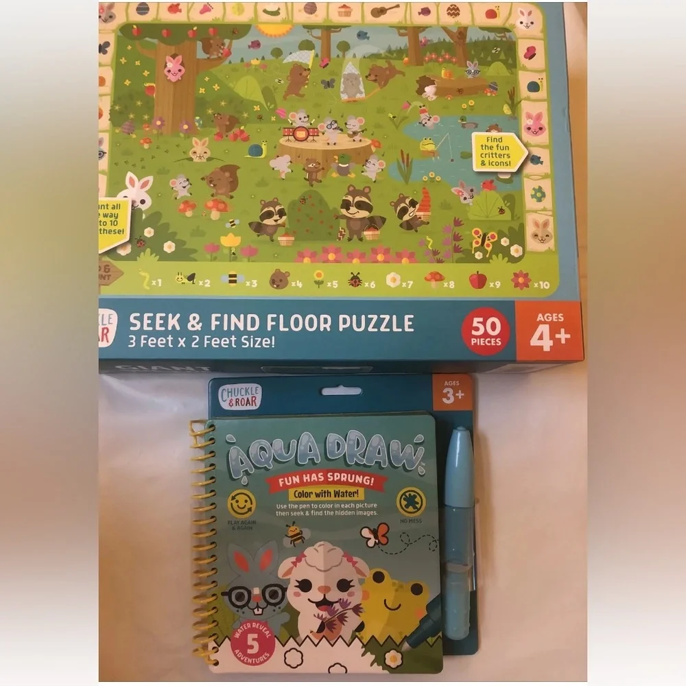 CHUCKLE & ROAR 50pc Floor Puzzle + Aqua Draw Spring Easter Lot 2
